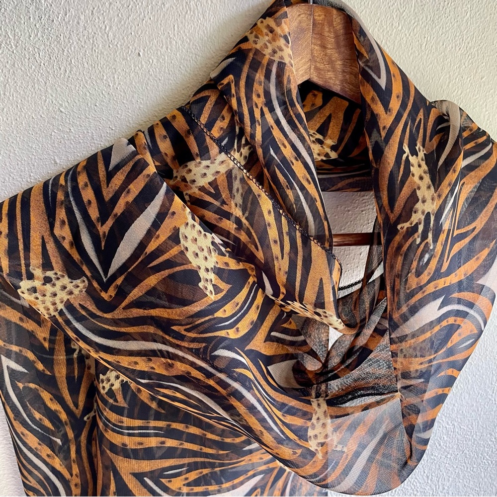 Oversized Sheer Leopard/ Striped Bold Color Scarf/ Shawl. 66" X 19" - Picture 5 of 16